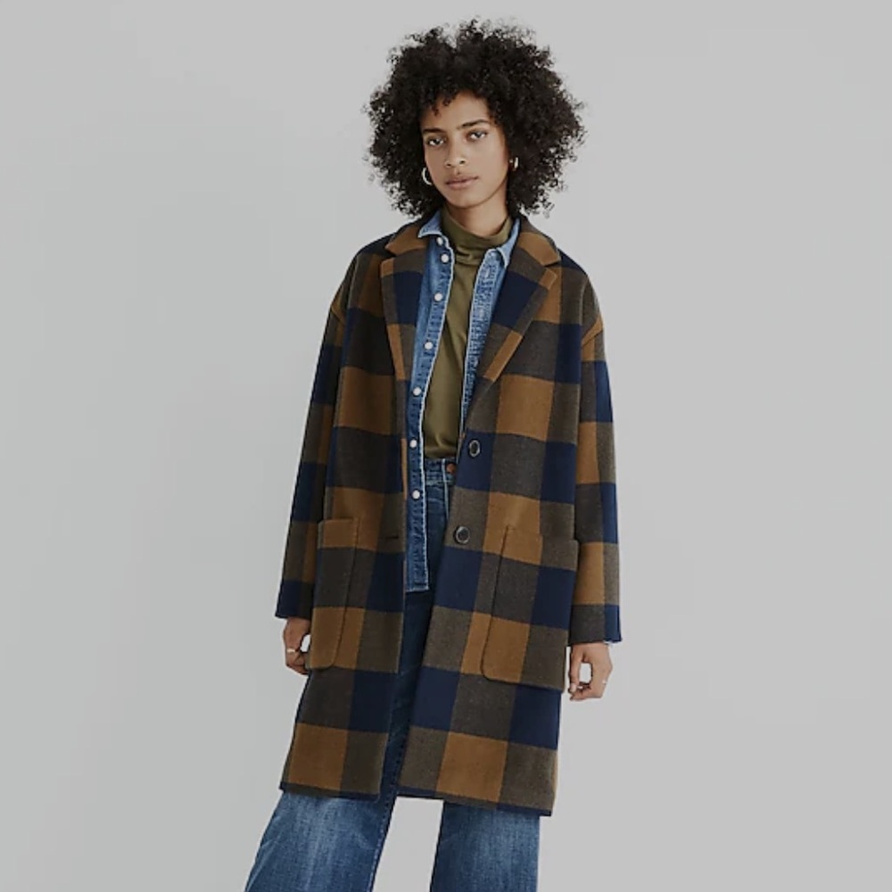 Madewell Elmcourt coat size small in blue and gold buffalo check